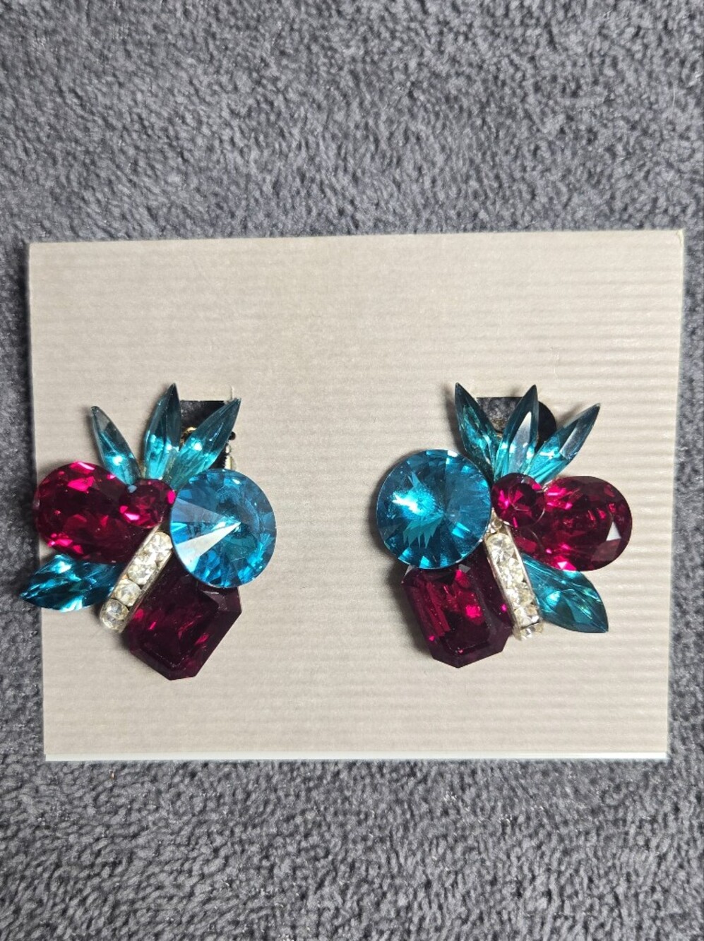Vintage Swarovski Crystal Floral Cluster Clip-On Earrings by Stefanie Somers